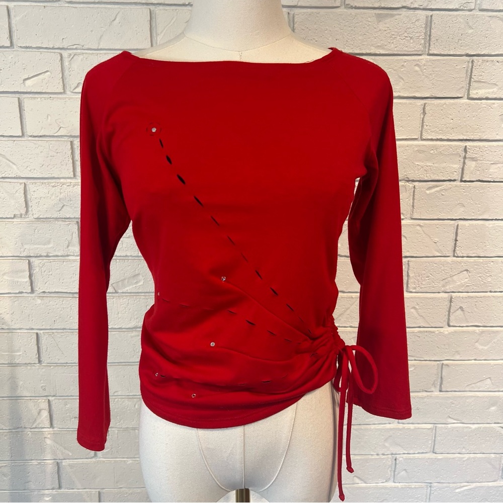Vintage y2k Venus Red Side Cinch Shirt Top Womens M